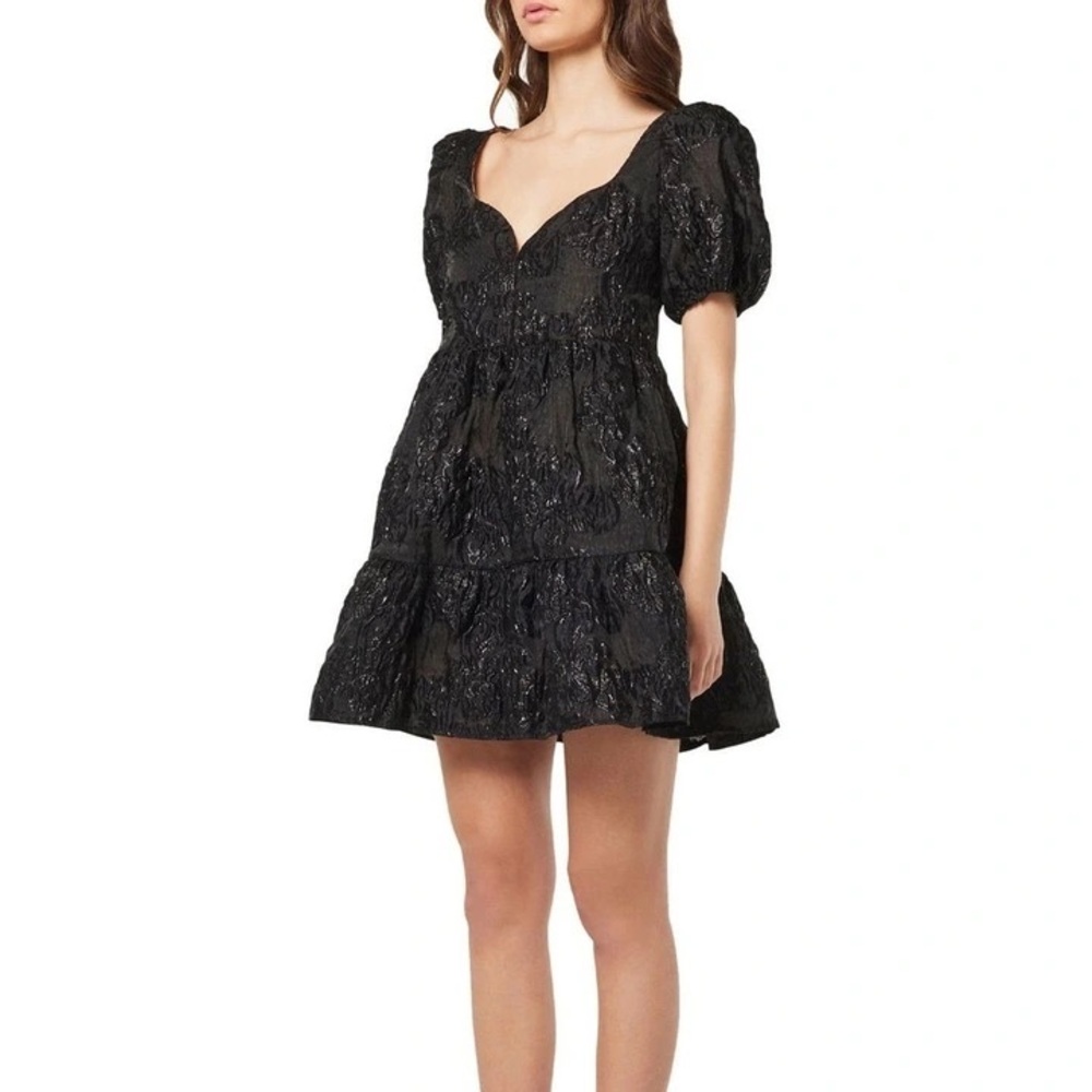 Elliatt Black Dolomite Puff Sleeve Textured Cocktail Mini Dress size XS